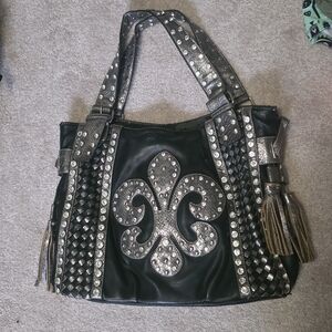 Rustic Couture Studded Black and Silver Purse